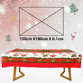 BETESSIN 150 x 180 cm Christmas Tablecloth Red / White Washable Polyester Tablecloth Reusable Party Tablecloth for Christmas, Birthday etc. (Thickness: 0.1 mm)