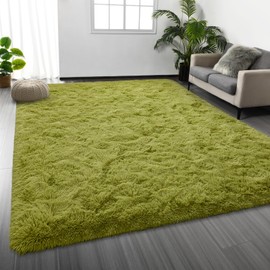 Deerhoo Shag Area Rug, 4 X 6 Plush Fuzzy Rugs for Living Room, Ultra Soft Fluffy Furry Rugs for Bedroom, Indoor Carpet Nursery Rugs for Kids Room Home Decor, Green