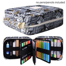 qianshan Pencil Case Holder Slot - Holds 202 Colored Pencils or 136 Gel Pens with Zipper Closure - Large Capacity Pen Organizer for Watercolor Pens or Markers - Perfect for Artist.Grey Geometry