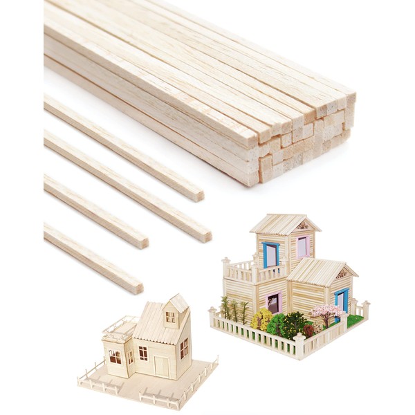 Benvo 100 Pieces Balsa Wood Sticks Square Wooden Dowels Unfinished
