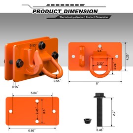 AMBULL 2 Pack Tractor Bucket Hooks with Tie Down Ring, Grade 70 Forged Steel Bolt On Grab Hook Tow Hook Mount with Backer Plate, Work Well for Tractor Bucket, RV, UTV, Truck, Max 15,000 lbs Orange