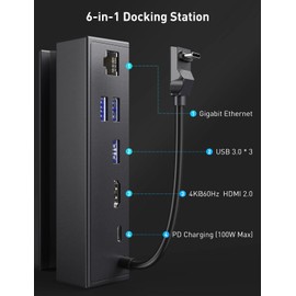 Steam Deck Dock,Stouchi 6in1 Docking Station (with 45W USBC Charger Power Supply)Compatible with Valve Steam Deck,USB C Hub with HDMI 2.0 4K@60Hz,RJ45 1Gbit Ethernet ,USBA 3,USBC Fast Charging Port