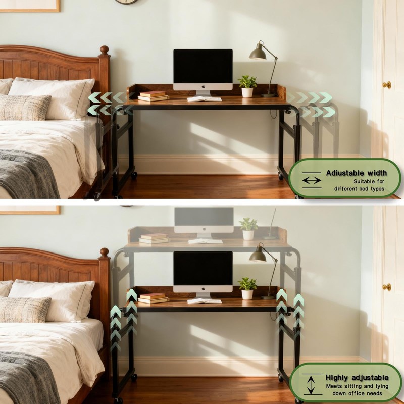 Overbed Table with Wheels and Desktop Enclosure (Brown)