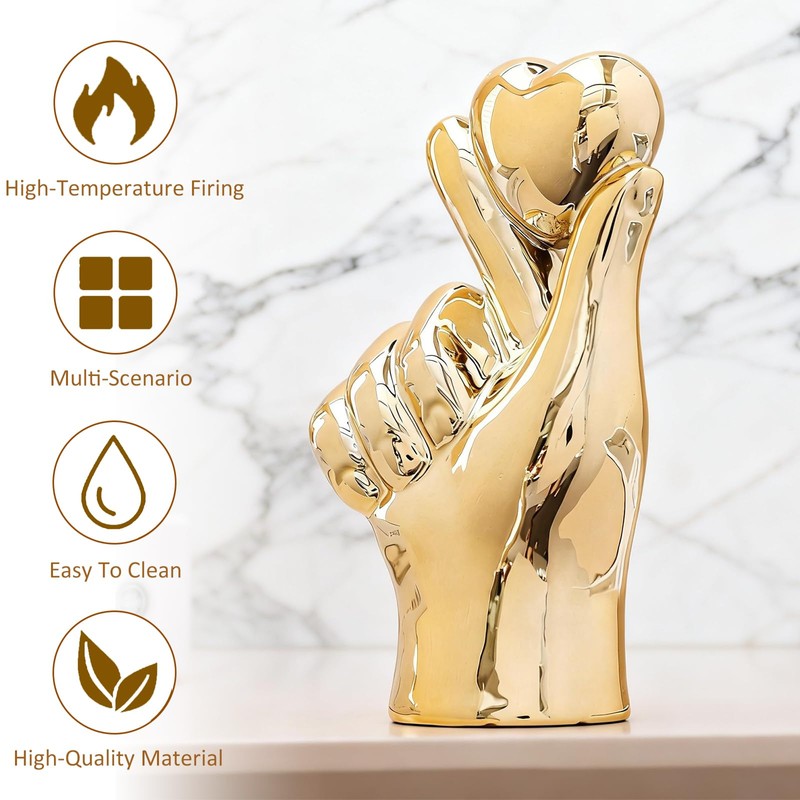 Runziti Gold Heart Hand Sculpture, Modern Ceramic Love Finger Statue