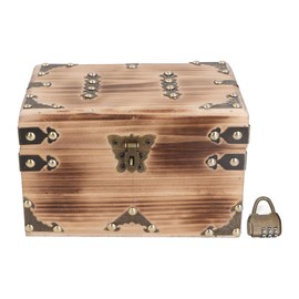Vintage Wooden Treasure Chest 21.5x15x14cm Antique Decorative Wood Box with Password Lock for Jewelry Collection