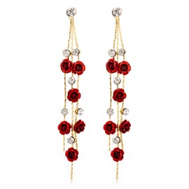 Long Rose Tassel Drop Earrings for Women 3d Red Flower Dangle Earrings for Teen Girls Rhinestone Sparkly Rose Purple Statement Earrings Weddings Party Jewelry Accessories Gift