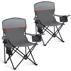 HIGH POINT SPORTS 2 Pack Portable Camping Chair for Adults, Folding Outdoor Camp Chair Lightweight Lawn Chairs Folding Collapsible Chair for Camping, Tailgates, Beach, Gray, Support 225lbs