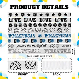 NUVCELKA Volleyball Ribbon 8 Pack 24 Yards, 3/8 Inch Grosgrain Ribbons with 8 Different Designs for Hair Bows Crafts Team Decorations Gift Wrapping Cheer Party Supplies