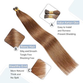 XUANHEFA Human Hair I TIP Tip Extensions Remy Hair Color Wig Extensions 50pcs (6#, 20inch 50cm)
