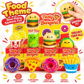Slow Rising Squishy Blind Box Set, 12 Random Cute Squeeze Toys in Display Box, Food or Christmas Theme, Mystery Desk Fidget Toys for Adults, Party Favor and Giftable Assortment