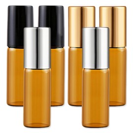Ätherische Öle Roller Glasflaschen, 6 Stück 5ml Klein Nachfüllbare Containermit, Nachfüllbar Flaschen für Öle, Duftstoff, Kosmetika, Massagen