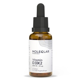 MoleQlar Vitamin D3 K2 Drops - 1000 IU Vitamin D3 + 20 μg All-Trans Vitamin K2 M-K7 - Highly Bioavailable Thanks to MCT Oil - Vegetarian, Gluten-Free & No Additives - Vitamin D3-K2 Oil