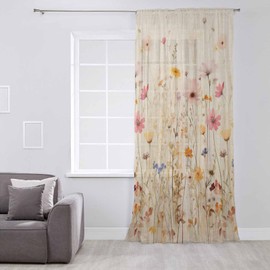 Botanical Wildflower Window Curtains 54 Inches Long,Semi Sheer Rod Pocket Chiffon Curtains & Drapes Drapery Voile Draperies Window Treatment for Living Room/Bedroom,Retro Colored Spring Floral Herb