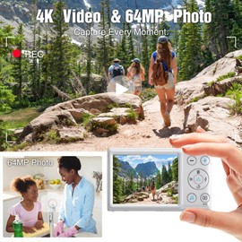 Sheawasy Digital Camera White Vlogging Camera 32GB Card 4K Video 2.8"" Big Screen Portable Compact Travel Camera