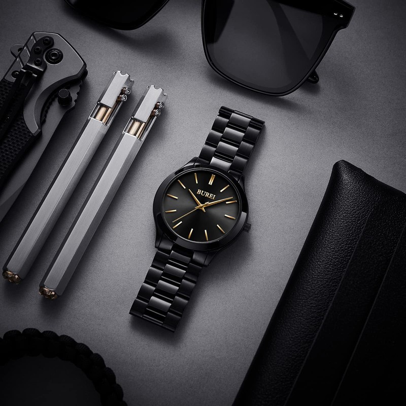 BUREI Watches Men Quartz Waterproof Analog Men Wrist Watch, Gold