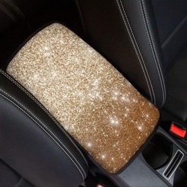 Darisoco Gold Bling Car Armrest Storage Box Mat Car Center Console Cover Car Armrest Seat Box Cover for Most Vehicle, SUV, Truck Car Decors