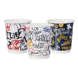VEPATIM 50 Paper Cups Hot Drink Cups Double-Walled Graffiti Mix 200 ml (Max 270 ml)