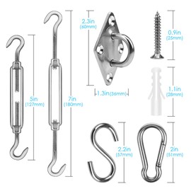 BROTOU Sun Shade Sail Hardware Kit, 5 Inch 304 Heavy Duty Stainless Steel Triangle/Rectangle/Square Sun Shade Sails Installation for Patio, Garden (42 PCS)