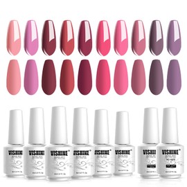 Vishine 12PCS Gel polish Professional UV LED Soak Off Pink Rose Varnish Color Gel Nail Polish with Base Top Coat Manicure Salon 8ml