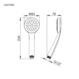 Ibergrif Shower Head Water Saving - Hand Shower Boost, Shower Head Universal 1/2 Inch Interface, Shower Head Easy to Install and Clean, Rain Shower (Diameter: 83 mm), Bathroom Installations Shower