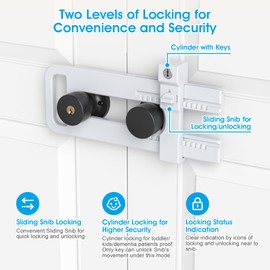 AST Double Door Lockout Device, French Door Reinforcement Lock with 3 Keys, Lockout to Double Door Knobset and Handleset, Childproof Door Lock, Premium Version (Matte White with Keyed Differ)