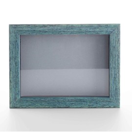 Rustic Blue 30x30 Large Shadow Box Picture Wooden Frame with Grey Acid-Free Backing UV Acrylic & Hanging Hardware - with 3/4" Usable Depth - Great Jersey Frame Display Case Shadowbox