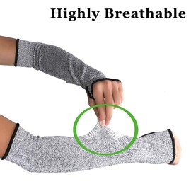 Cut Resistant Sleeves 16.1-Inch Large Knit Arm Protectors, Safety No Slash Gardening and Working Sleeves with Thumb Slot, Level 5 PPE Gloves for Men Women, Anti-UV Irritation Scrape Scratches, 1 Pair