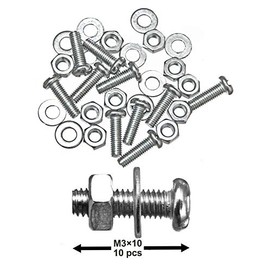 Pack of 10 Sets M3X10mm (1/8”x13/32”) Screws, Nuts & Washers – Steel Round Head Design – High-Grade for Home Commercial and Industrial Use
