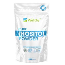 Wellthy 100% Myo Inositol en Polvo 250g. 1 Solo Ingrediente, 0 Azúcar Sin Sodio, 100% Natural, 250 Servicios por Envase, Incluye Scoop, Bottle Free.