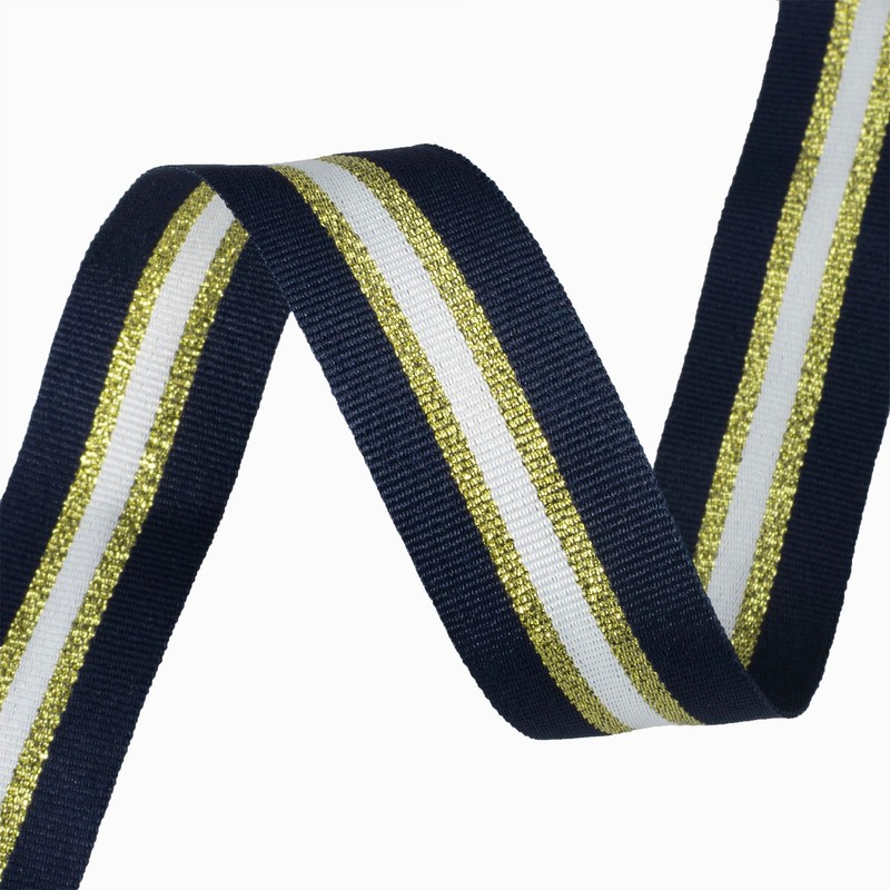 Double Faced Navy/Gold/White Ribbon, 1 Inch, 25 Yards
