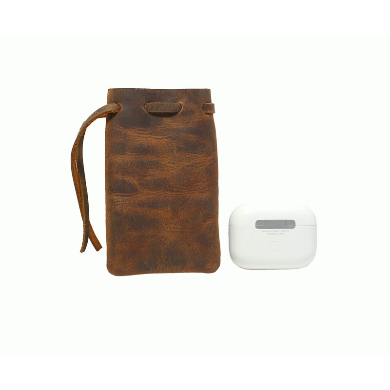 Leather Drawstring Pouch multipurpose Medieval coin waist bag, Vintage Brown,