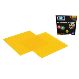 CMC imports 2 x Modular Building Plate, Base Plate, Double-Sided Building, Compatible, Yellow, Transparent, 20 x 20 Nubs Plate, Basepalt Clamping Blocks, Building Blocks, City