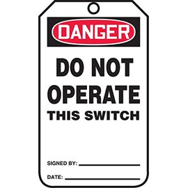 Accuform MDT113LPM RP-Plastic Safety Tag, Legend "Danger DO NOT Operate This Switch", 5.75" Length x 3.25" Width x 0.015" Thickness, Red/Black on White (Pack of 5)