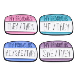 zhanghaoran 4Pcs MY PRONOUNS HE/THEY Enamel Pins Third-Person Pronoun Brooches Lapel Pins Badges Clothes Hat Bags Accessories Jewelry Gift, White