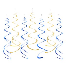 MOWO Gold and Royal Blue Foil Swirl Hanging Decoration for Birthday Graduation New Year Party Supplies,Pack of 20