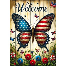 America Forever Patriotic Butterfly House Flag, 28 x 40 inch Double Sided, Stars and Stripes USA 4th Of July Yard Welcome Flag for Outside Independence Day Fourth Decorations Outdoor