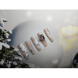 Nails Handmade Press on Nails,Hand-Painted Nails Design by Salon Nail Artist,Reusable Fake Nails with Design DIY Flower Long Stiletto,Artificial Crystal with Box 10 Pcs False Nails (P39C, M)