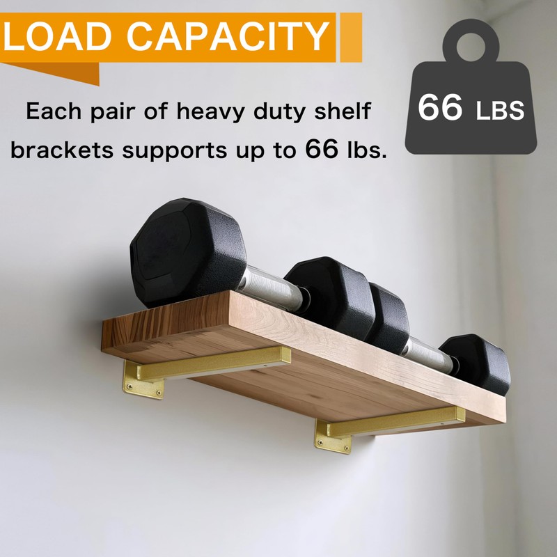 EZYDECOR 6 Pcs Gold Shelf Brackets Heavy Duty Brackets for