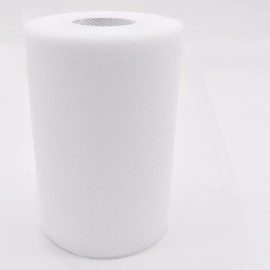 Leeyunbee Tulle Fabric Roll 15 cm x 91 m, Tulle Roll Spool Tulle Fabric, Tulle Ribbon for DIY Crafts Gift Bow Tutu Skirt Wedding Christmas Birthday Party Decoration and Table Decoration, White