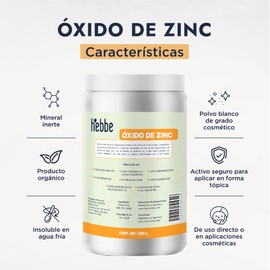 HEBBE - Óxido de Zinc 500 g | Antiinflamatorio y Purificante | Calmante y Protector Solar | Blanqueante de Piel | Contenido de 500 g