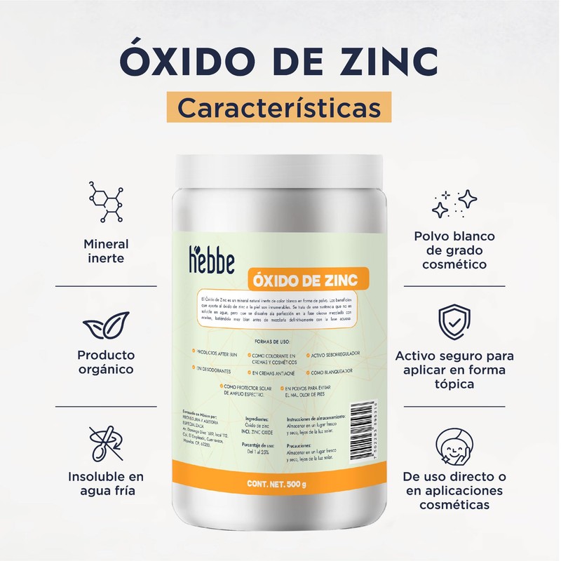 HEBBE - Óxido de Zinc 500 g | Antiinflamatorio y