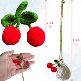 Cute Cherry Rear View Mirror Accessories, Cherries Car Decor Accessories For Women, Crystal Suncatcher Rear View Mirror Hanging Ornament, Crochet Car Decor For Women, Suncatcher Crystal Charm (Cherry)