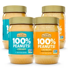 Crazy Richard's 100% All-Natural Vegan Creamy & Crunchy Peanuty Butter with No Added Sugar and Non-GMO Variety Pack (16 Ounce (Pack of 4))