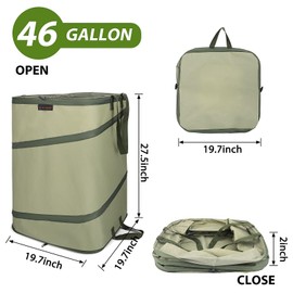 YUDI & GARDEN 46 Gallon Square-Collapsible Trash Can,Collapsible Garden Bag,Pop Up Trash Can for Camping,Portable Outdoor Garbage Can,Reusable Yard Waste Bags for Patio,Leaf,Lawn,Camp
