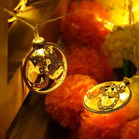 alikiki OM Symbol Diwali String Lights - USB Powered Metal Gold Warm White LED Electric Diyas for Diwali Gifts, Mandir, Temple, Altar, Shrine - Reusable Hindu Festival Wedding Puja Items(2-Pack)