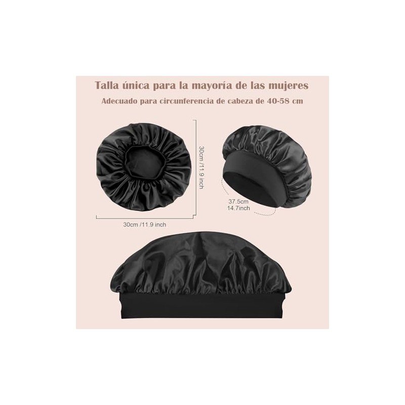 4 Pcs Sombrero de Satén para Dormir,Gorro Rizado Ajustable |