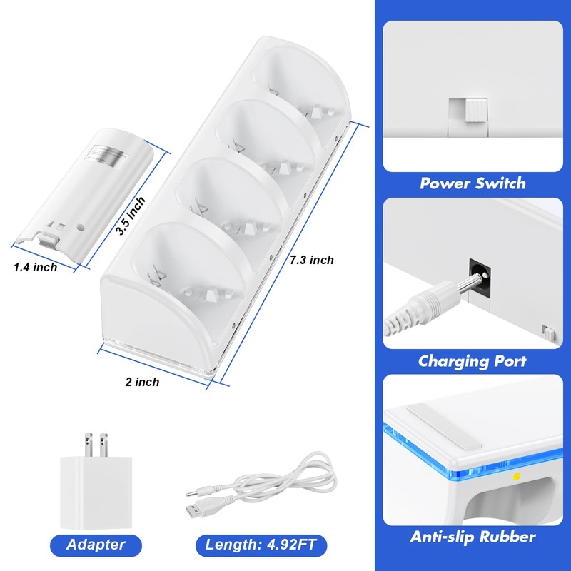 KEKUCULL Remote Controller Charger Station for Wii/Wii U with 4