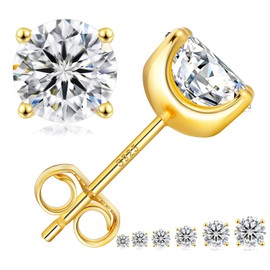 KRKC 0.6-3ct Moissanite Stud Earrings, Lab Created Diamond Stud Earring for Women, D Color VVS1 Clarity, S925 Sterling Silver, Hypoallergenic,14K White Gold, Friction Back Earrings Jewelry Gifts for Women Men