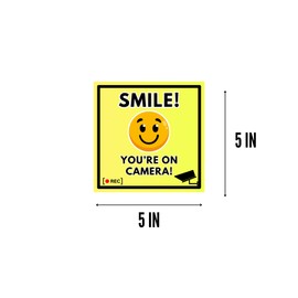Smile You're On Camera Sticker Signs for Home & Business, 5 Pack Smile You're On Camera 5 x 5 in Vinyl Decals, UV Resistant, Weatherproof, Waterproof, Premium Sticker Signs for Home, Business, Stores,