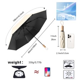 erised's bifrost Minimalist Nordic Style Small Sun Protection for Folding Umbrella 8 Ribs Travel Outdoor UV Protection Wooden Handle Suitcase Compact Pocket Umbrella Women and Children, beige